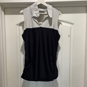 White and Black Color-Block Polo Tank Top